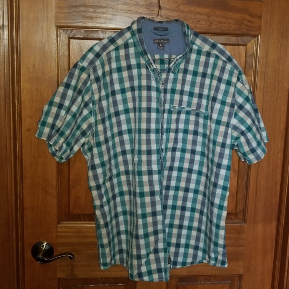 Eddie Bauer Short Sleeve Seersucker Shirt XXL